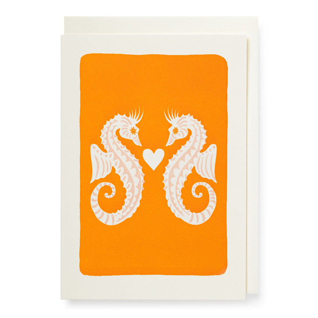 Orange Seahorses In Love Mini Card