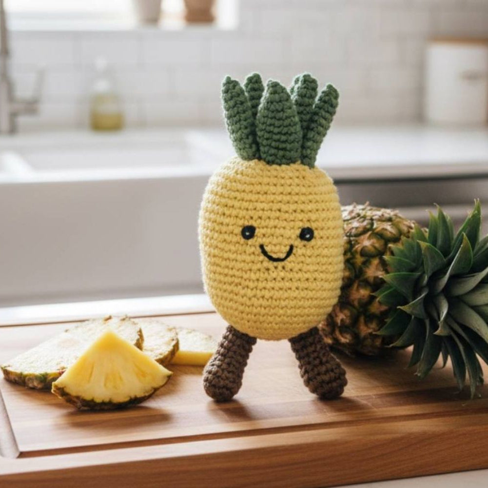 Organic Cotton Smiley Pineapple Baby Rattle Uneeka