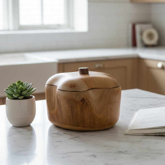 Organic Shape Natural Teak Storage Bowl - IS047 - Uneeka