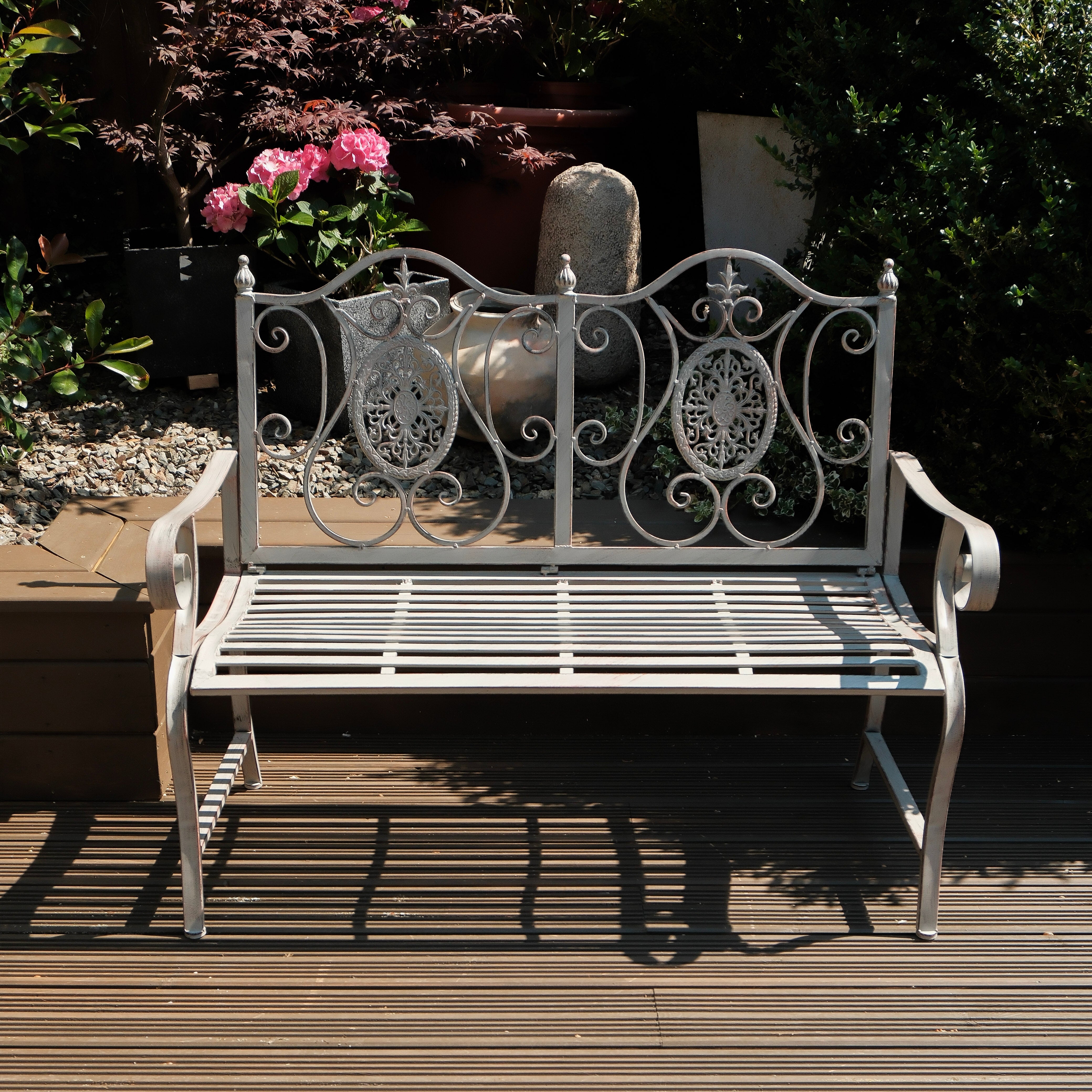 Ornate Light Grey Outdoor Bench - 4844 - Uneeka