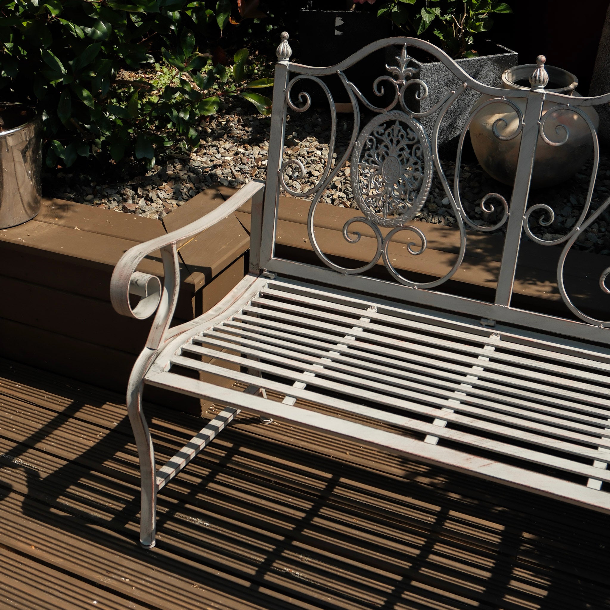 Ornate Light Grey Outdoor Bench - 4844 - Uneeka