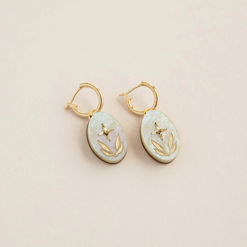 Oval Celestial Seaweed Hoops - Gold Etchings - Uneeka