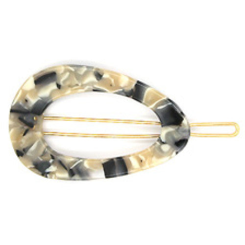 Oval Shaped Resin Hair Pin Ivory/Grey Mix 