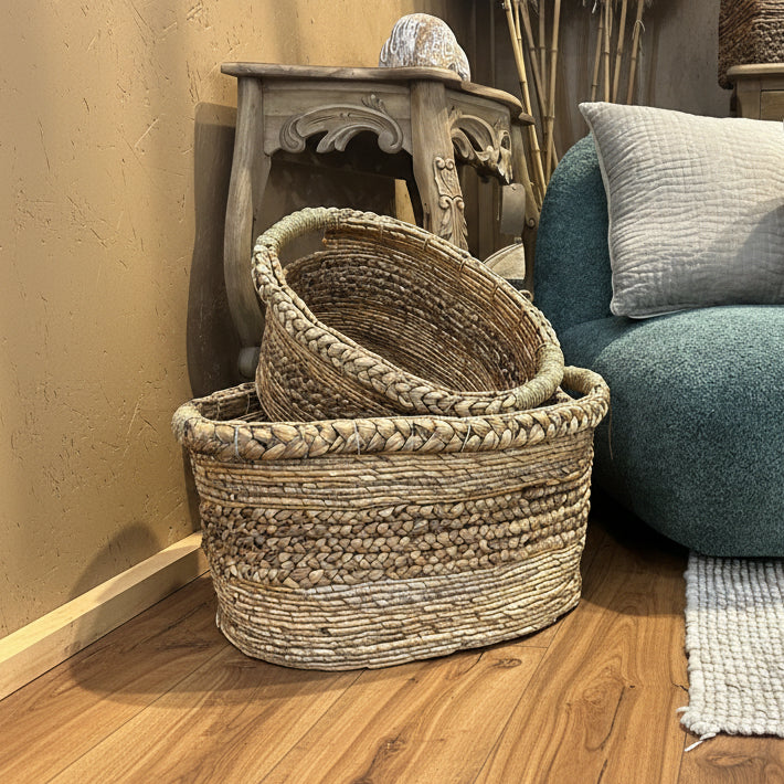 Oval Banana Fibre Plaited Baskets - P1012 - Uneeka