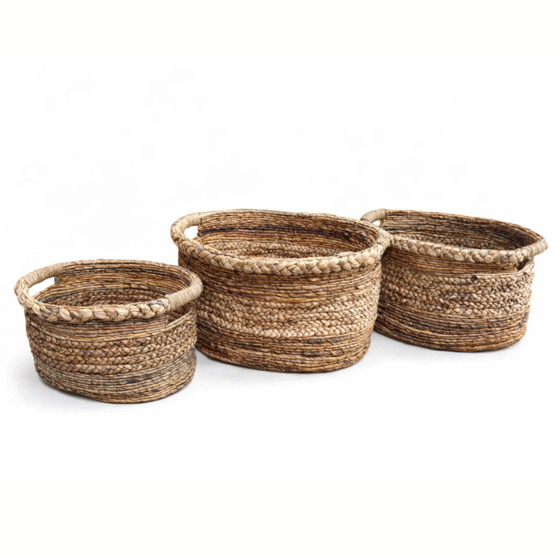 Oval Banana Fibre Plaited Baskets - P1012 - Uneeka