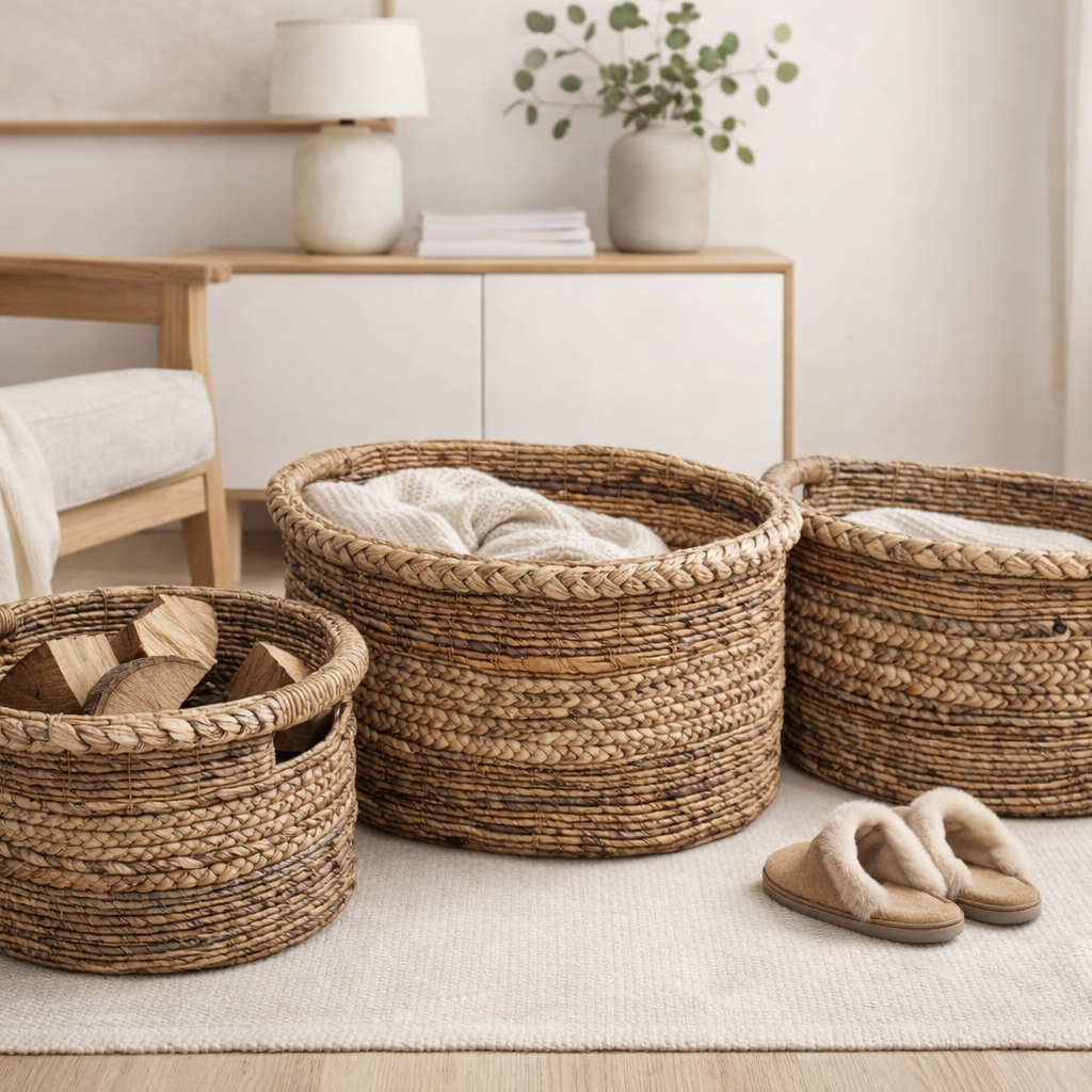 Oval Banana Fibre Plaited Baskets - P1012 - Uneeka