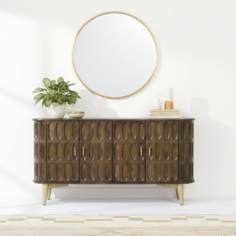 Oval Carvings Rounded Edge Sideboard with Brass Details -  2731J  - Uneeka