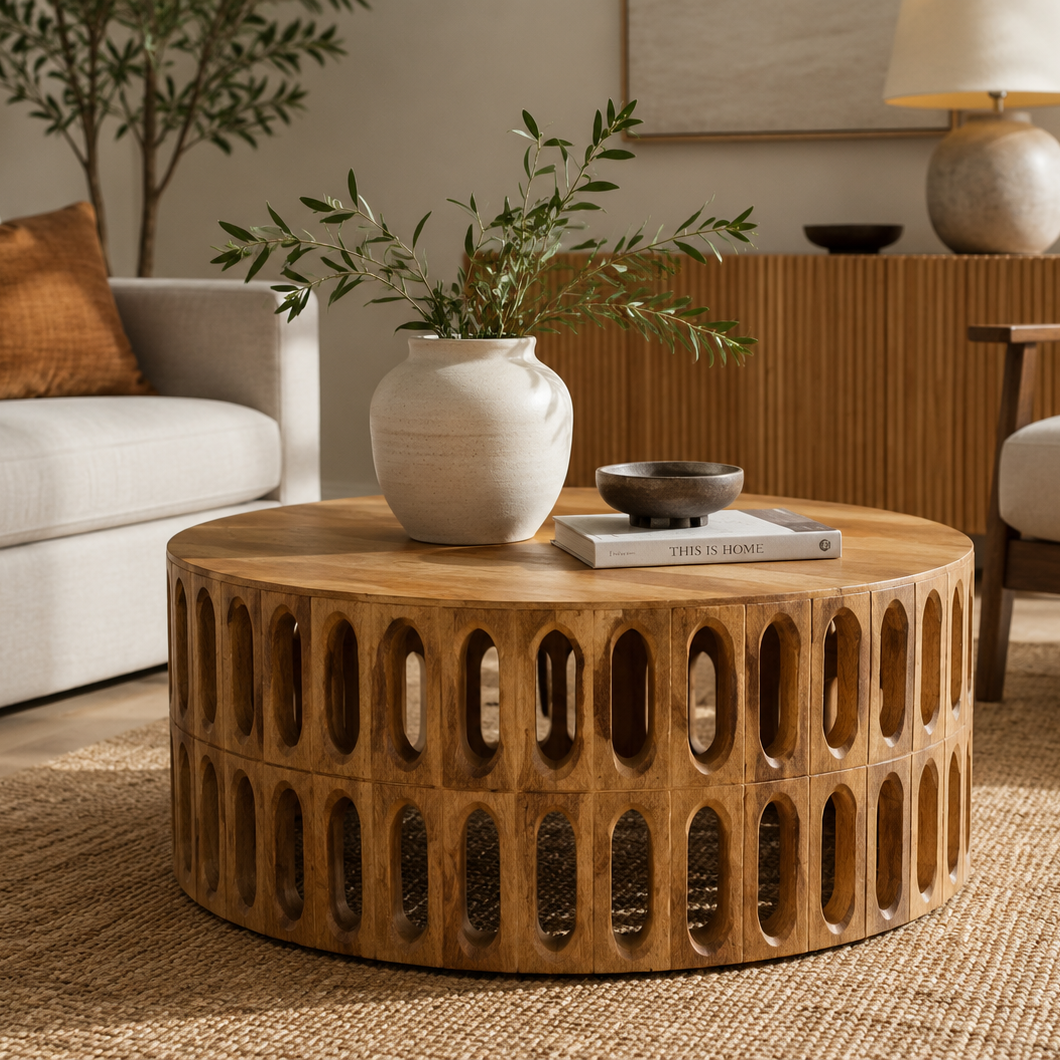 Oval Cut Out Design Round Coffee Table - Uneeka