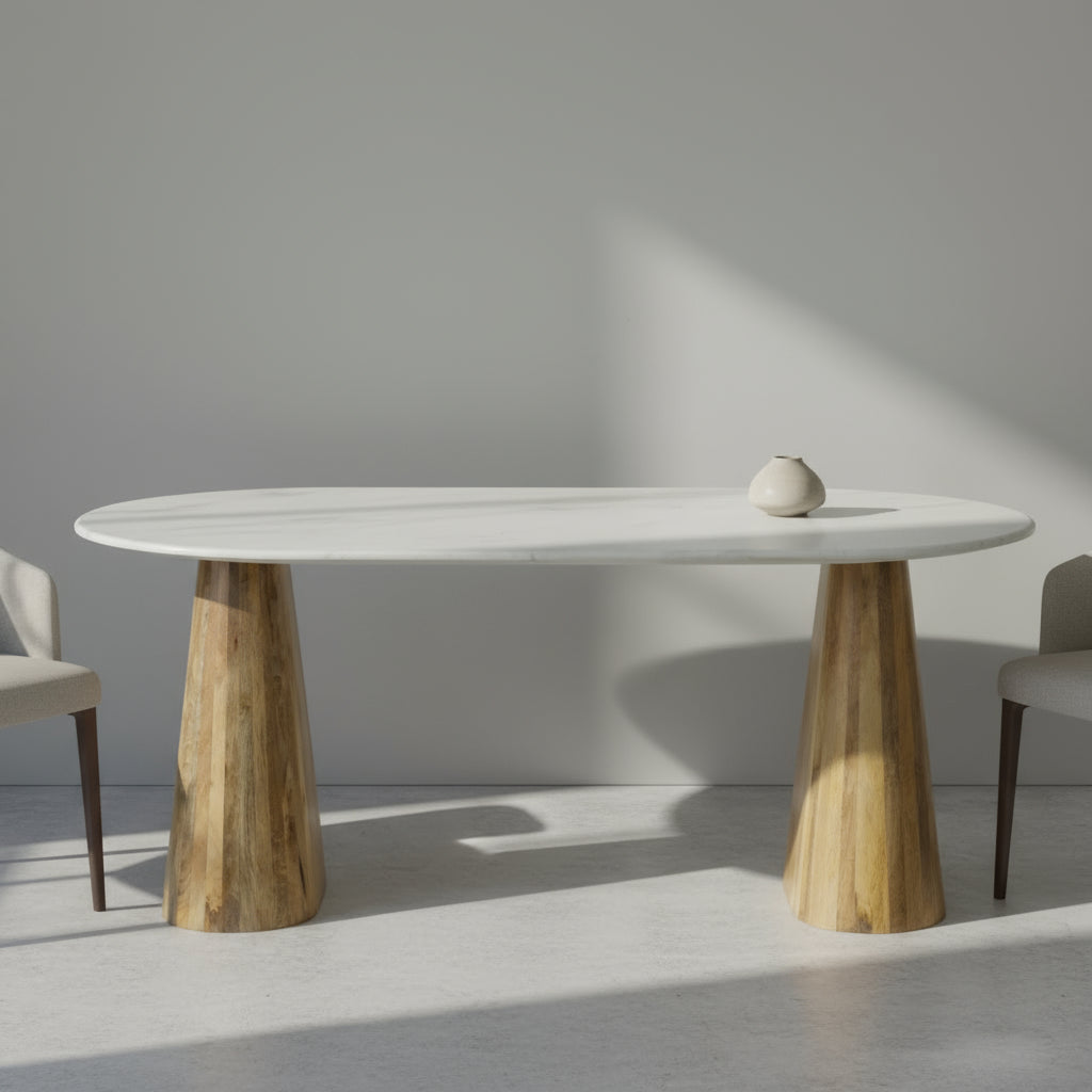 Oval Marble Top Dining Table with Rounded Base - Uneeka -  2859I