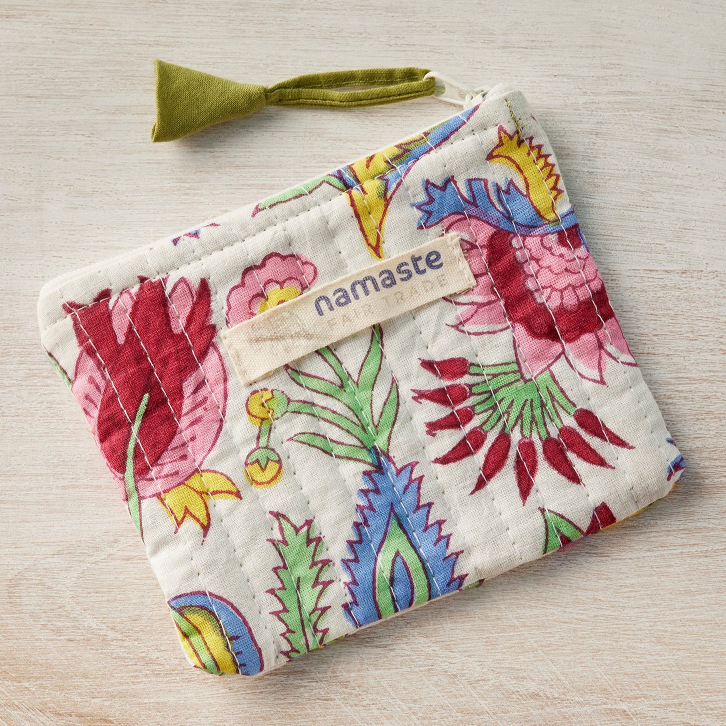 Floral Block Print Kantha Stitch Pouch - P24 - Uneeka