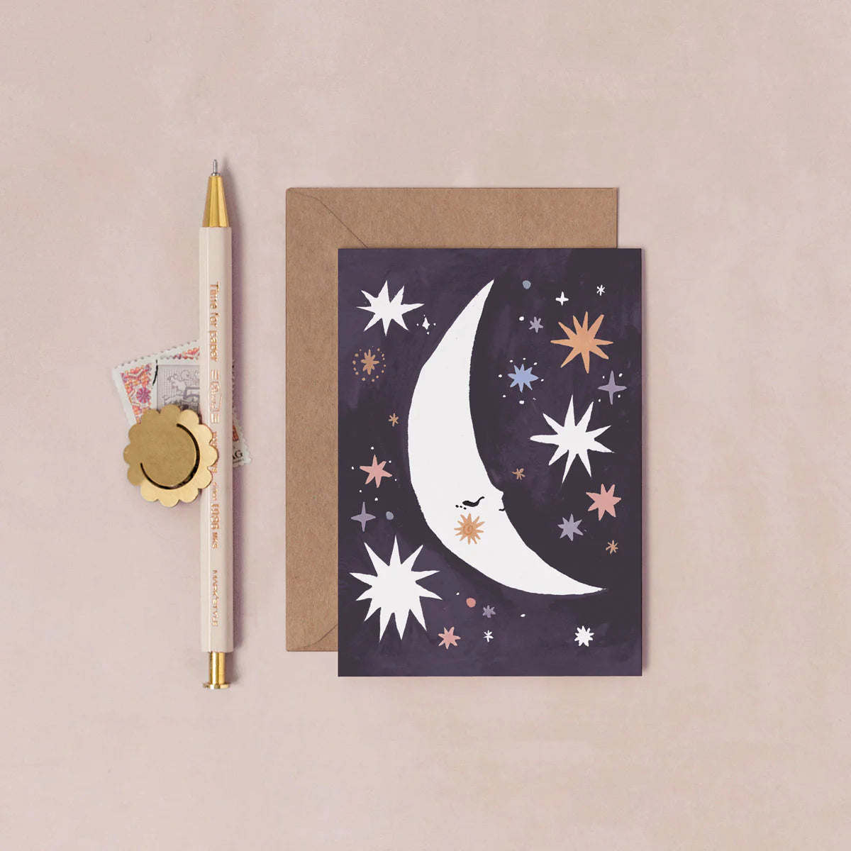 Crescent Moon & Stars Greetings Card - PEC10 - Uneeka