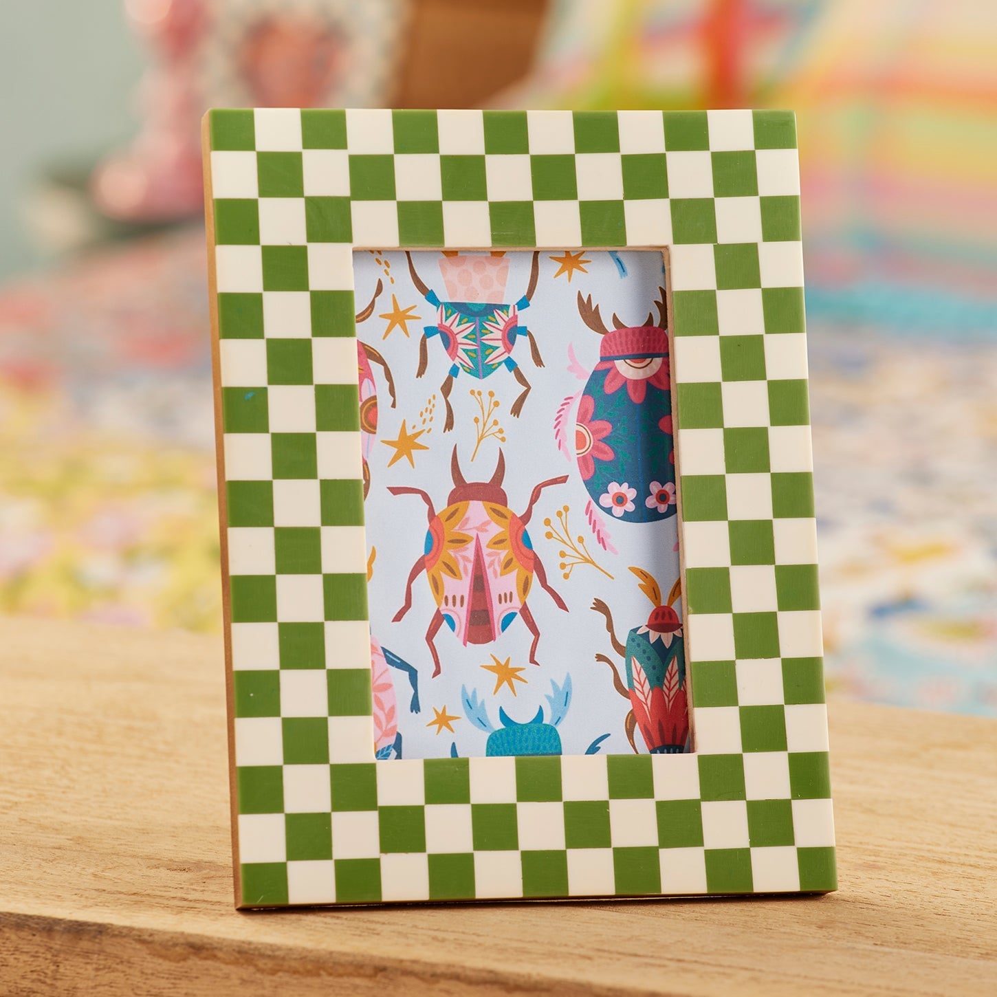 Bright Coloured Check Photo Frame - PF2-GREEN - Uneeka