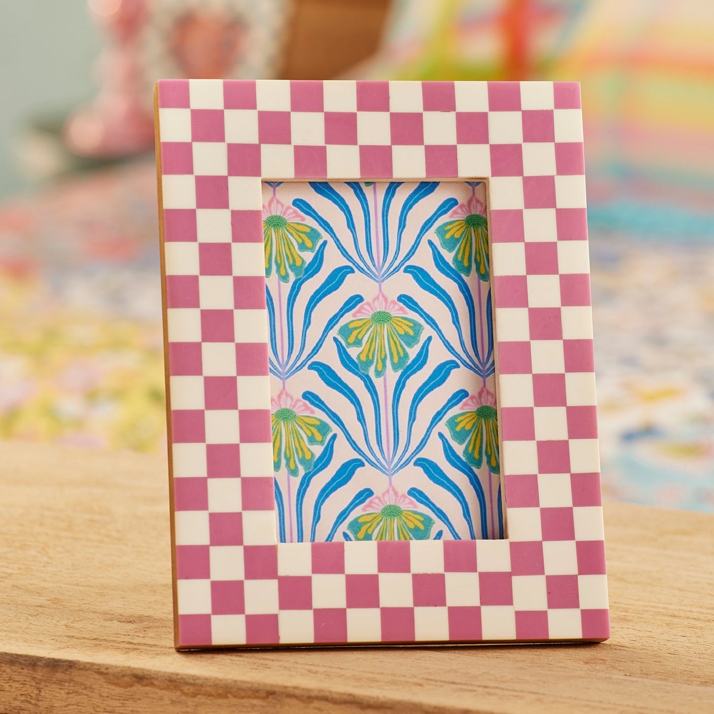 Bright Coloured Check Photo Frame - PF2-PINK - Uneeka