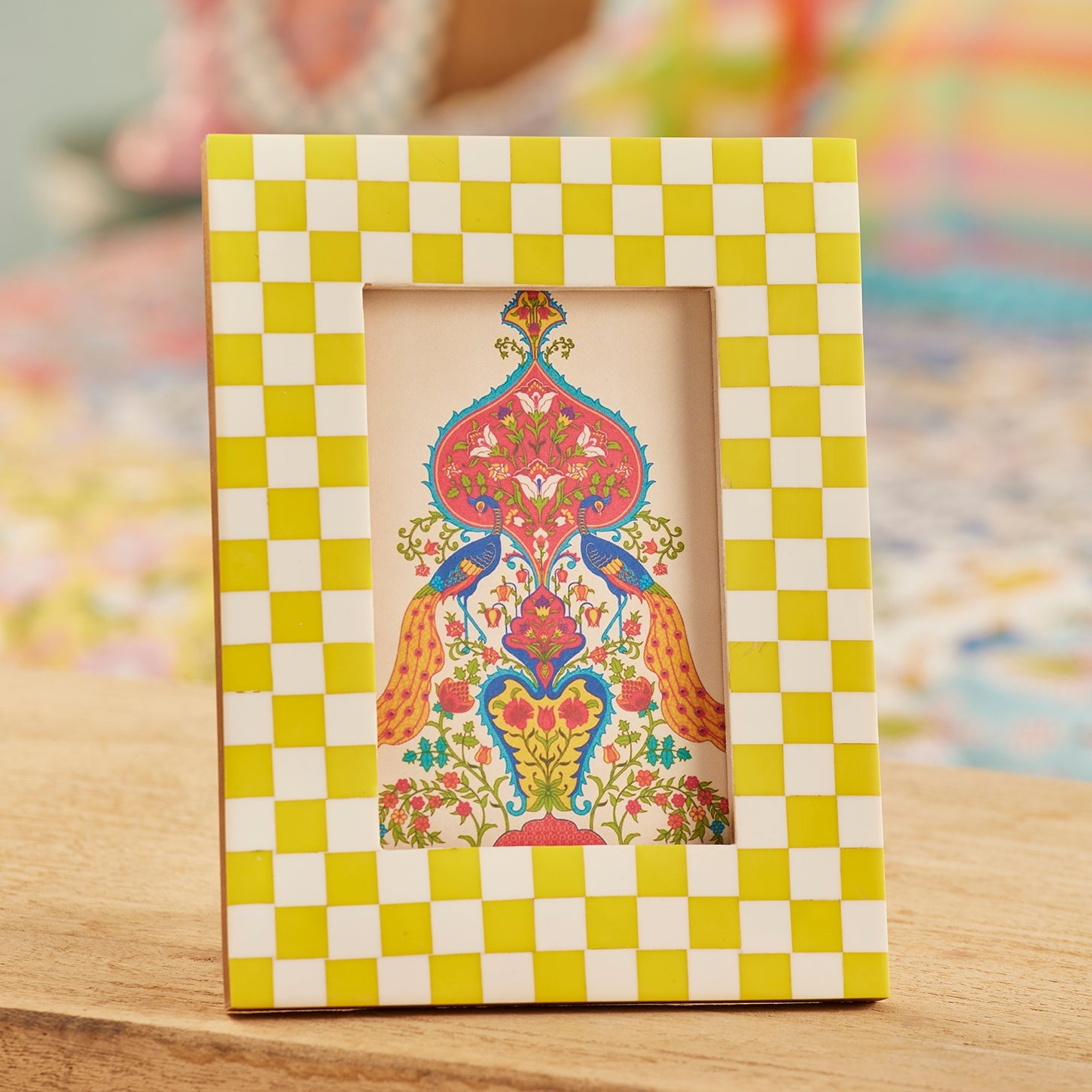 Bright Coloured Check Photo Frame - PF2-YELLOW - Uneeka