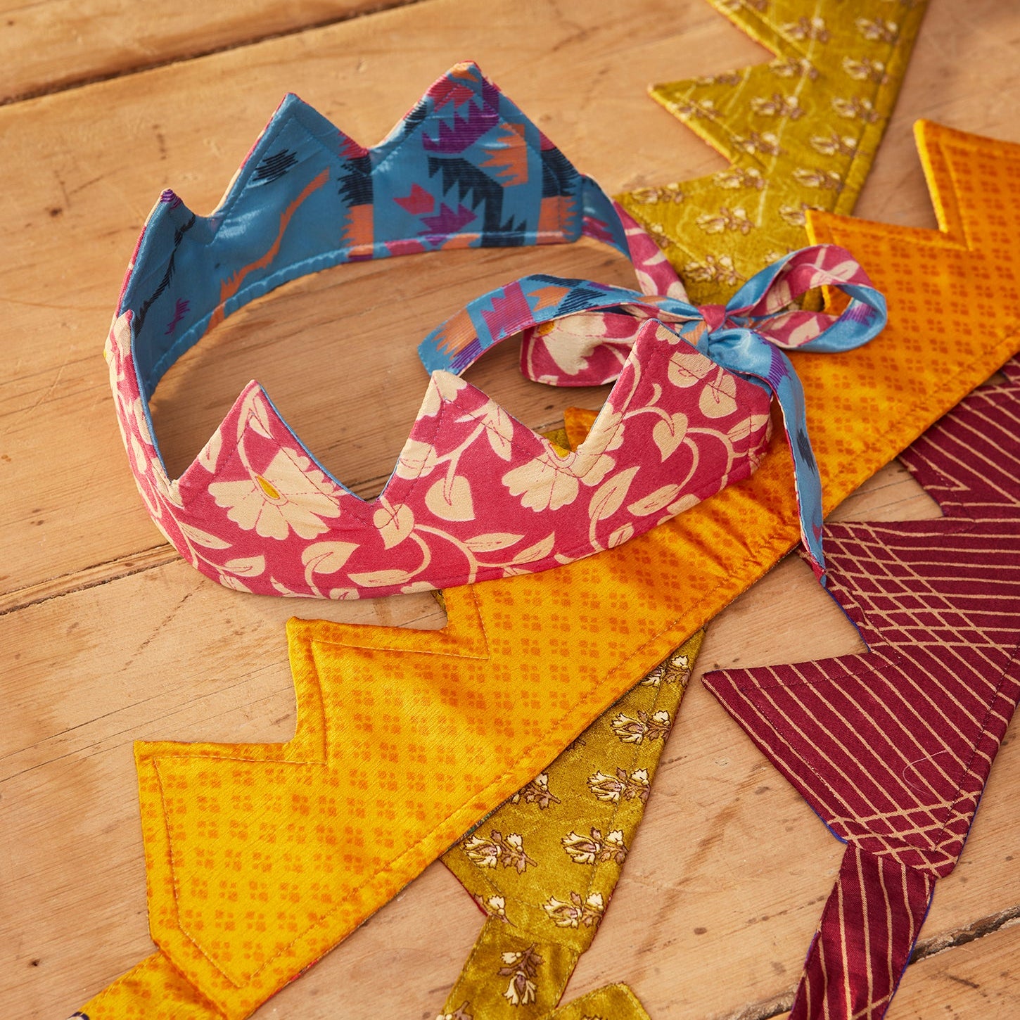 Assorted Colour Recycled Sari Party Crown - PHAT1 - Uneeka