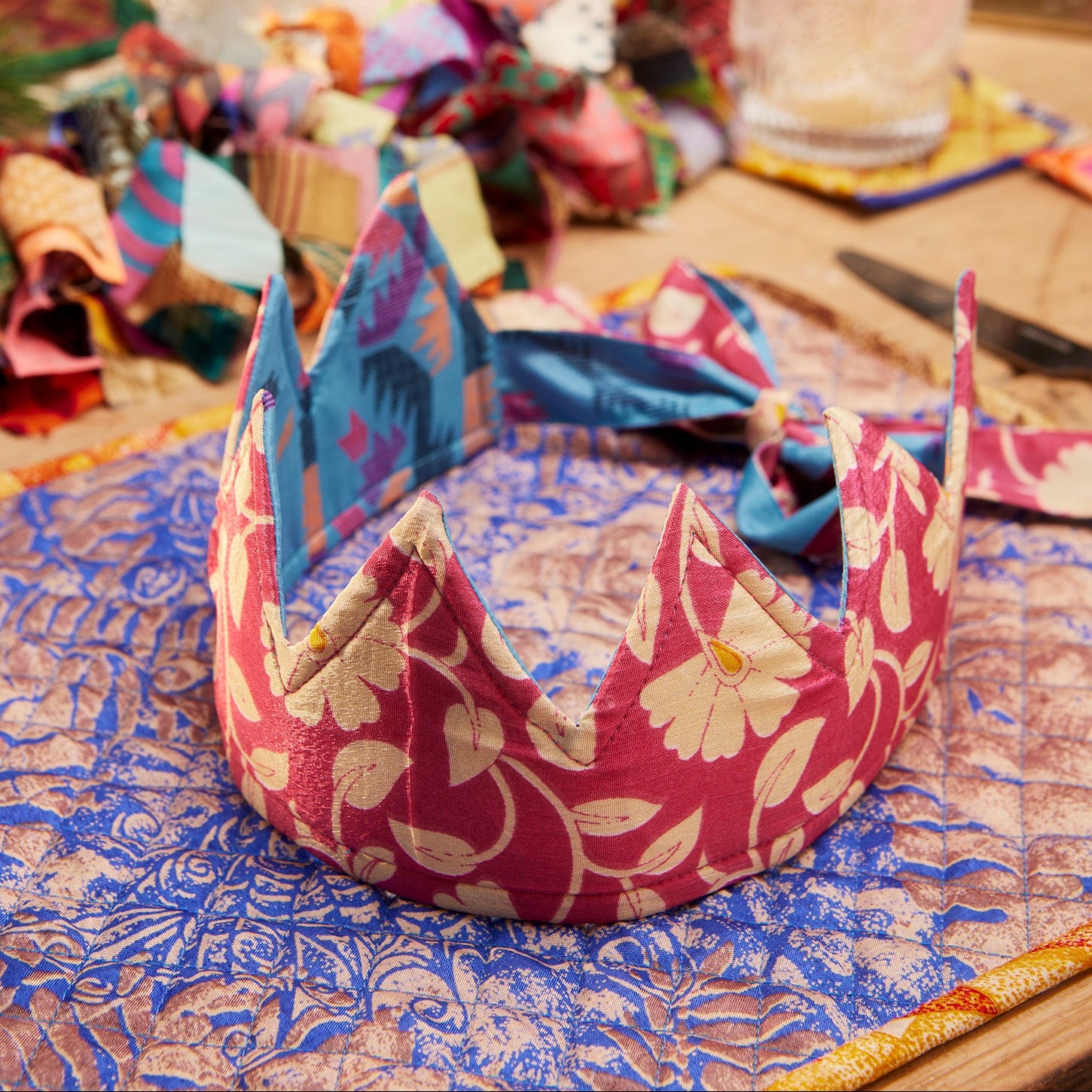 Assorted Colour Recycled Sari Party Crown - PHAT1 - Uneeka