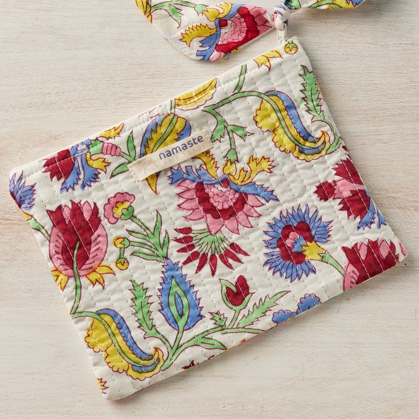 Floral Block Print Kantha Stitch Pouch - POU24 - Uneeka