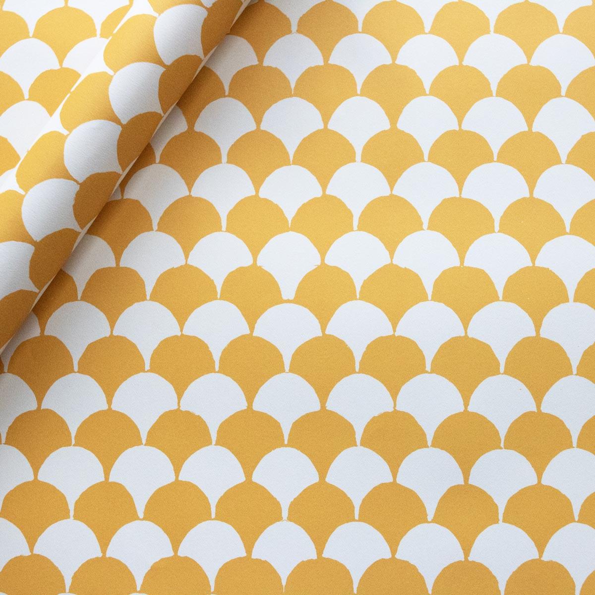 Wrapping paper with yellow and white geometric pattern - Two Tone Scallop Gift Wrap - Uneeka