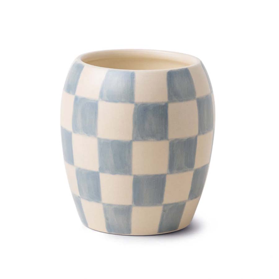 Paddywax Light Blue Checkered Cotton & Teak Candle