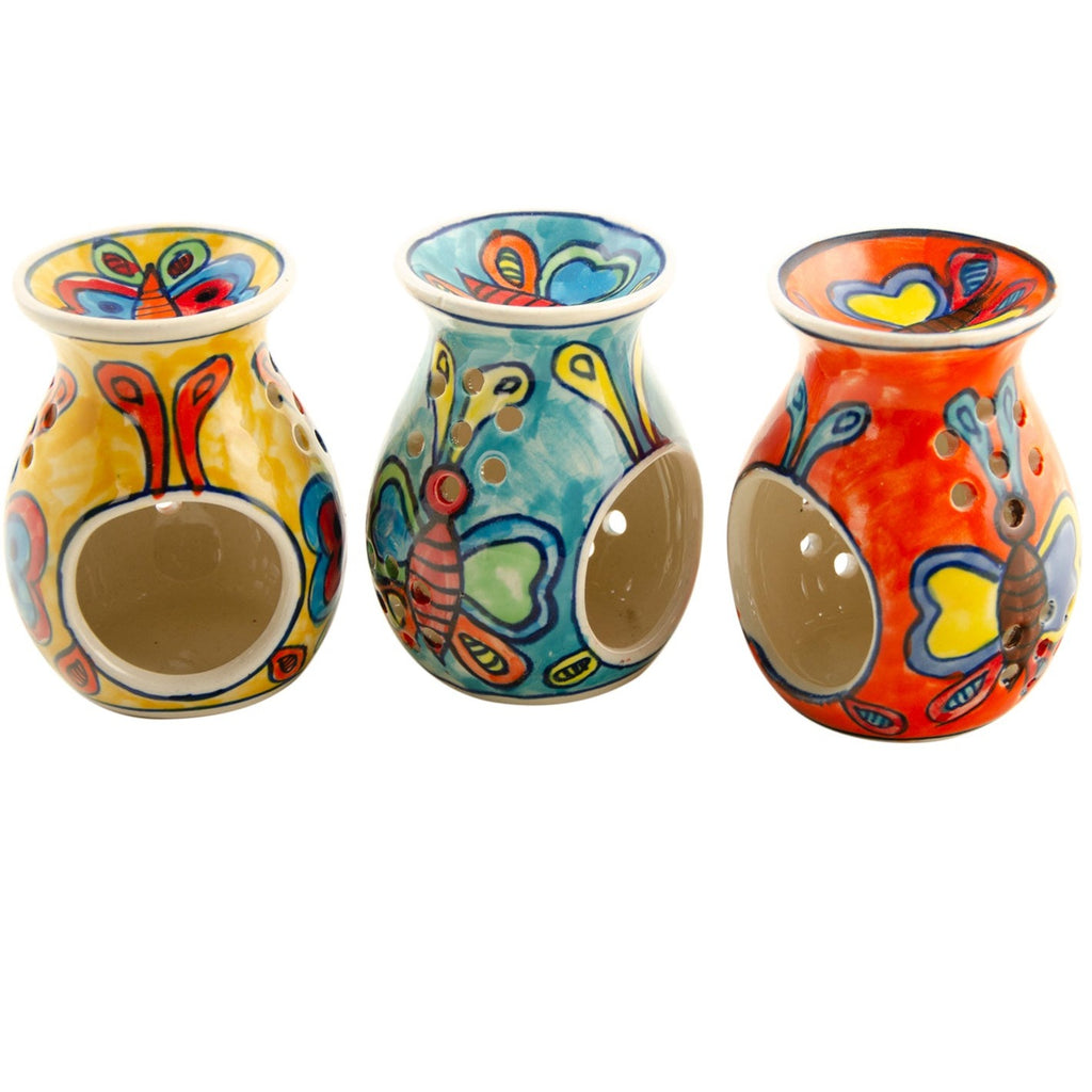 Painted Butterfly Ceramic Oil Burner Yellow Orange Blue