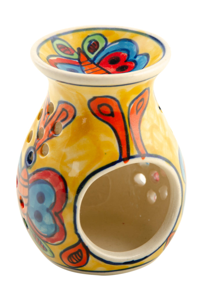 Painted Butterfly Ceramic Oil Burner Yellow