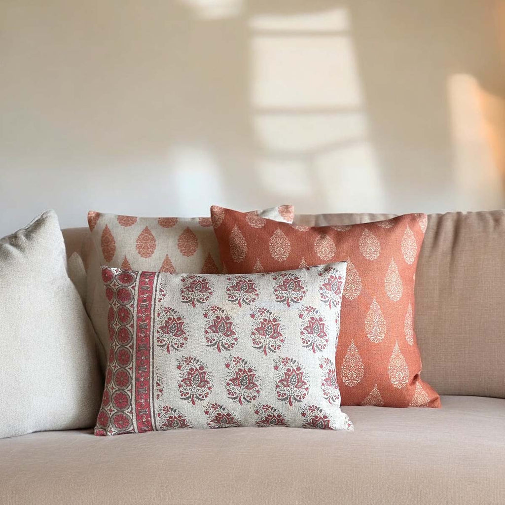 Paisley Sprig Print Cushion - Sprig red cushion - Uneeka