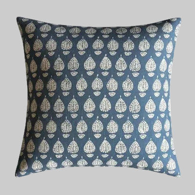 Patterned Leaves Cushion - Denim Blue - Uneeka