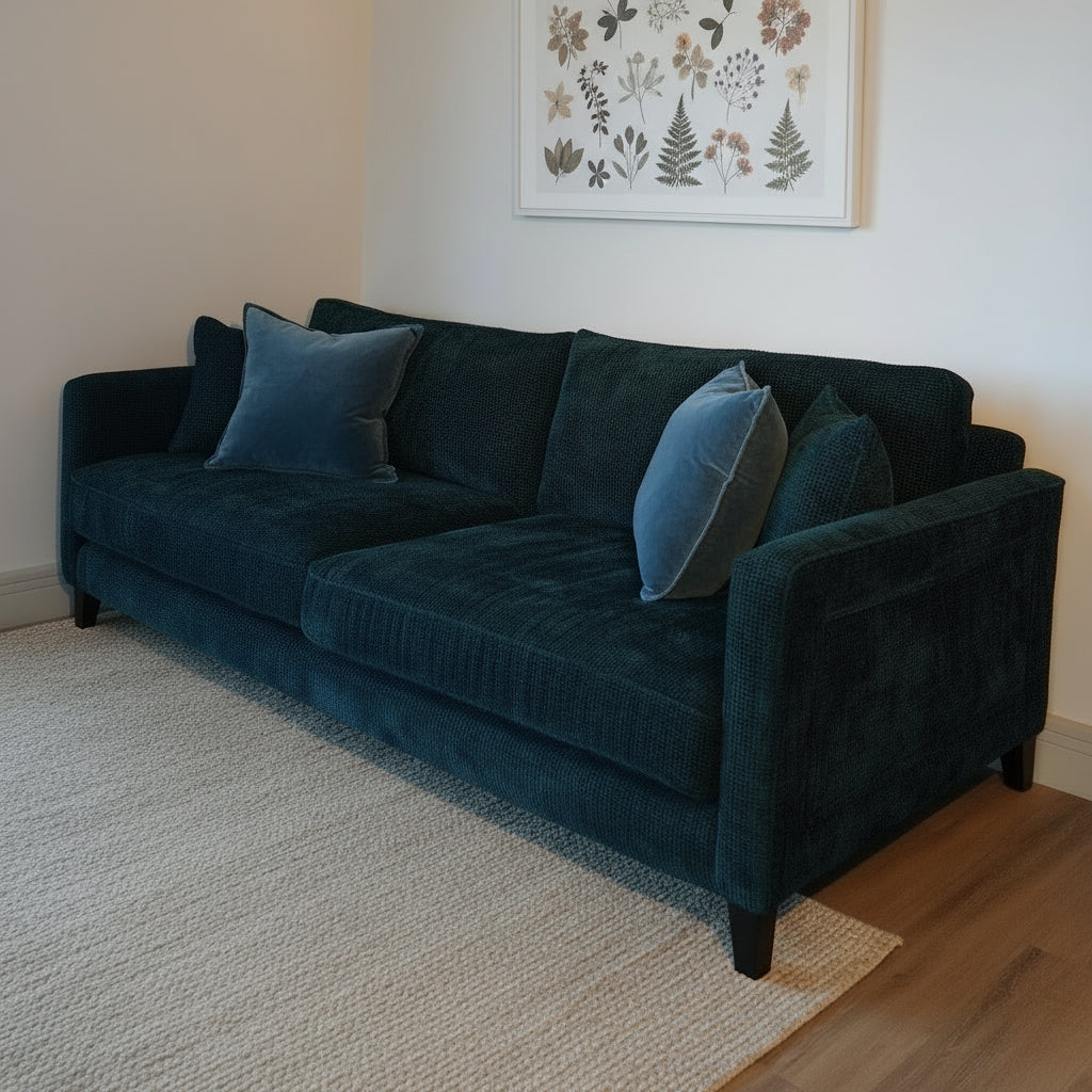 Paulus & Brown Chelsea 2 Seater Grand Upholstered Sofa Blue Waffle Uneeka