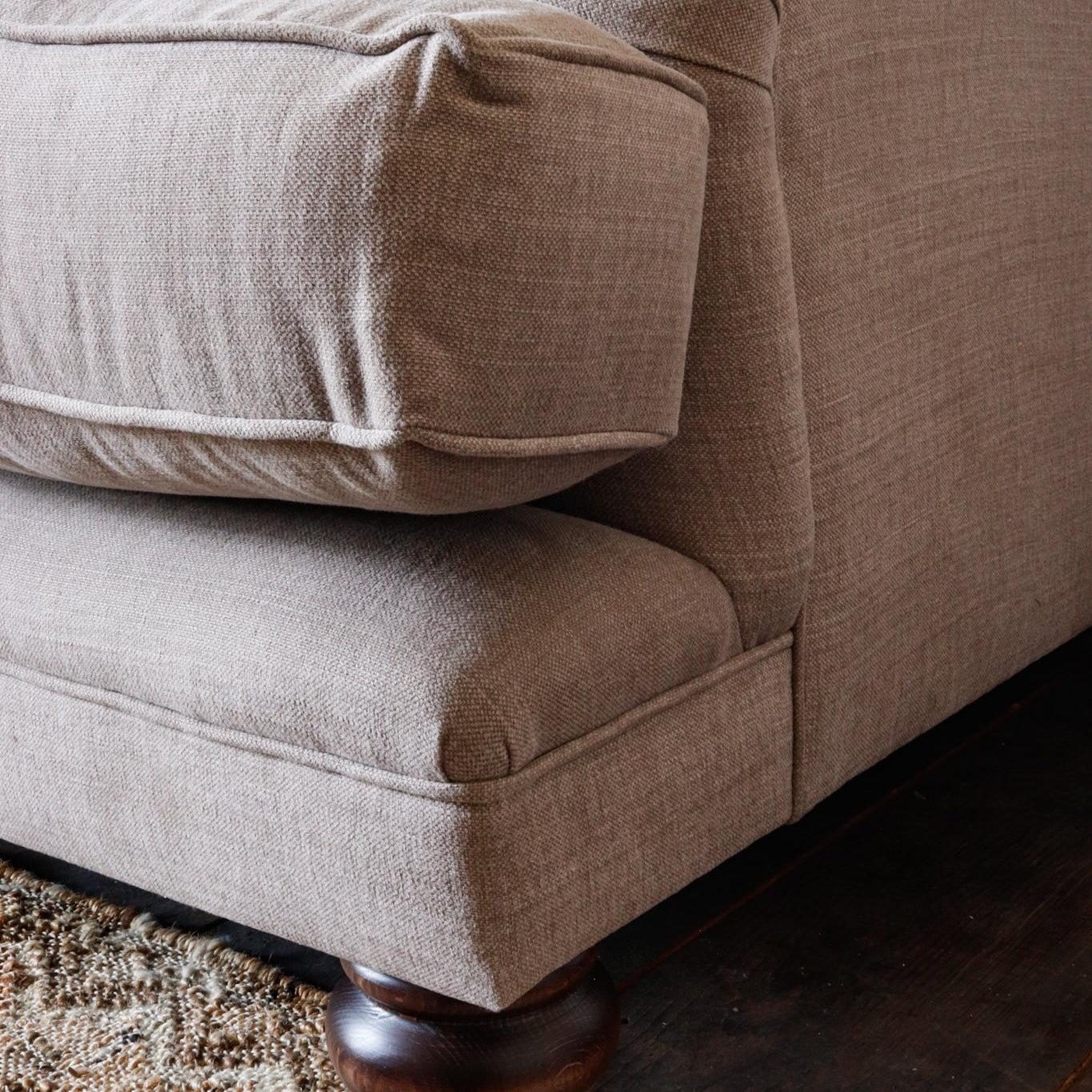 Paulus & Brown Lovelle Upholstered Sofa - Mocha - Close up - Uneeka