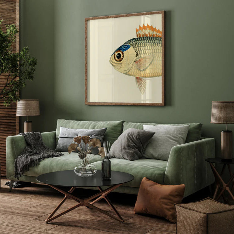 Pinecone Soldierfish Head Framed Art Print - Oak Frame Lifestyle - Uneeka