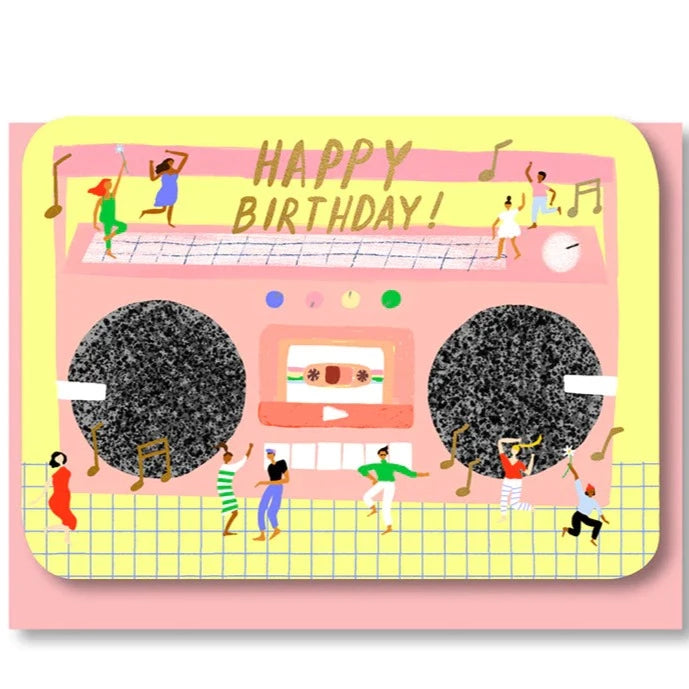 Pink Birthday Boombox Greetings Card
