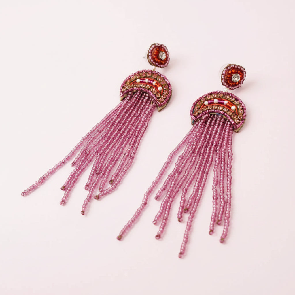 Pink Jellyfish Beaded Drop Earrings - EAR0982 - Uneeka