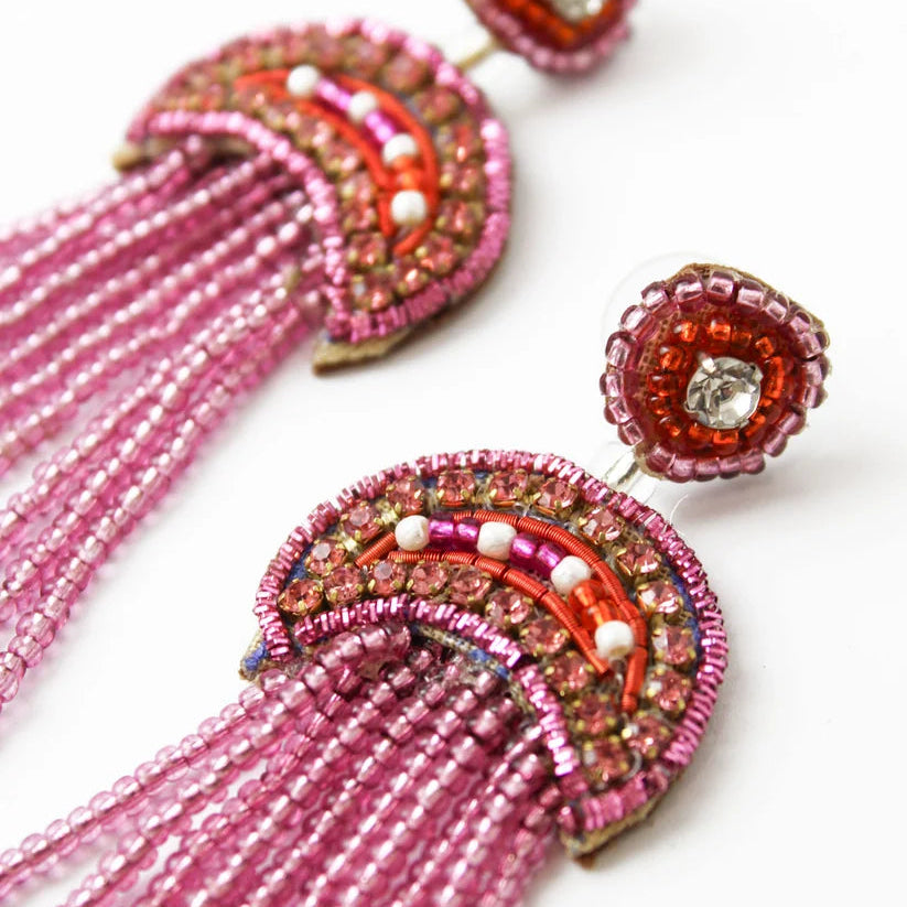 Pink Jellyfish Beaded Drop Earrings - EAR0982 - Uneeka