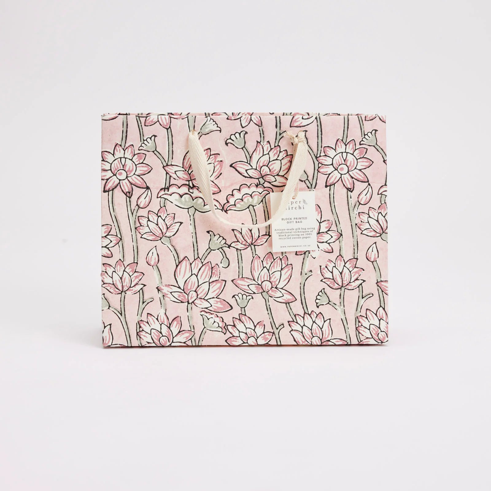 Pink Block Print Medium Gift Bag - Lotus - Uneeka