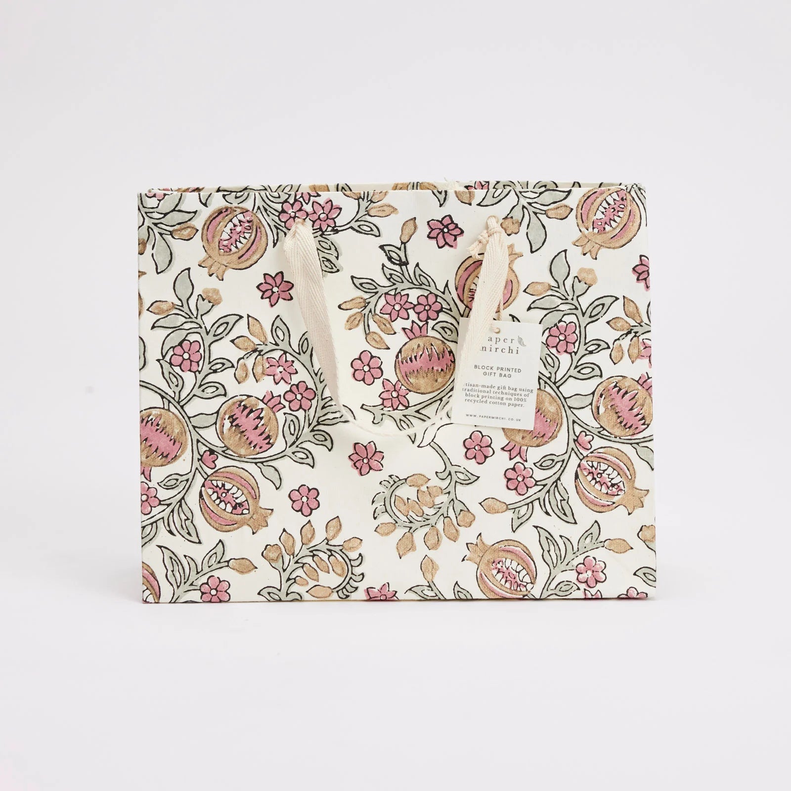 Pink Block Print Medium Gift Bag - Pomegranate