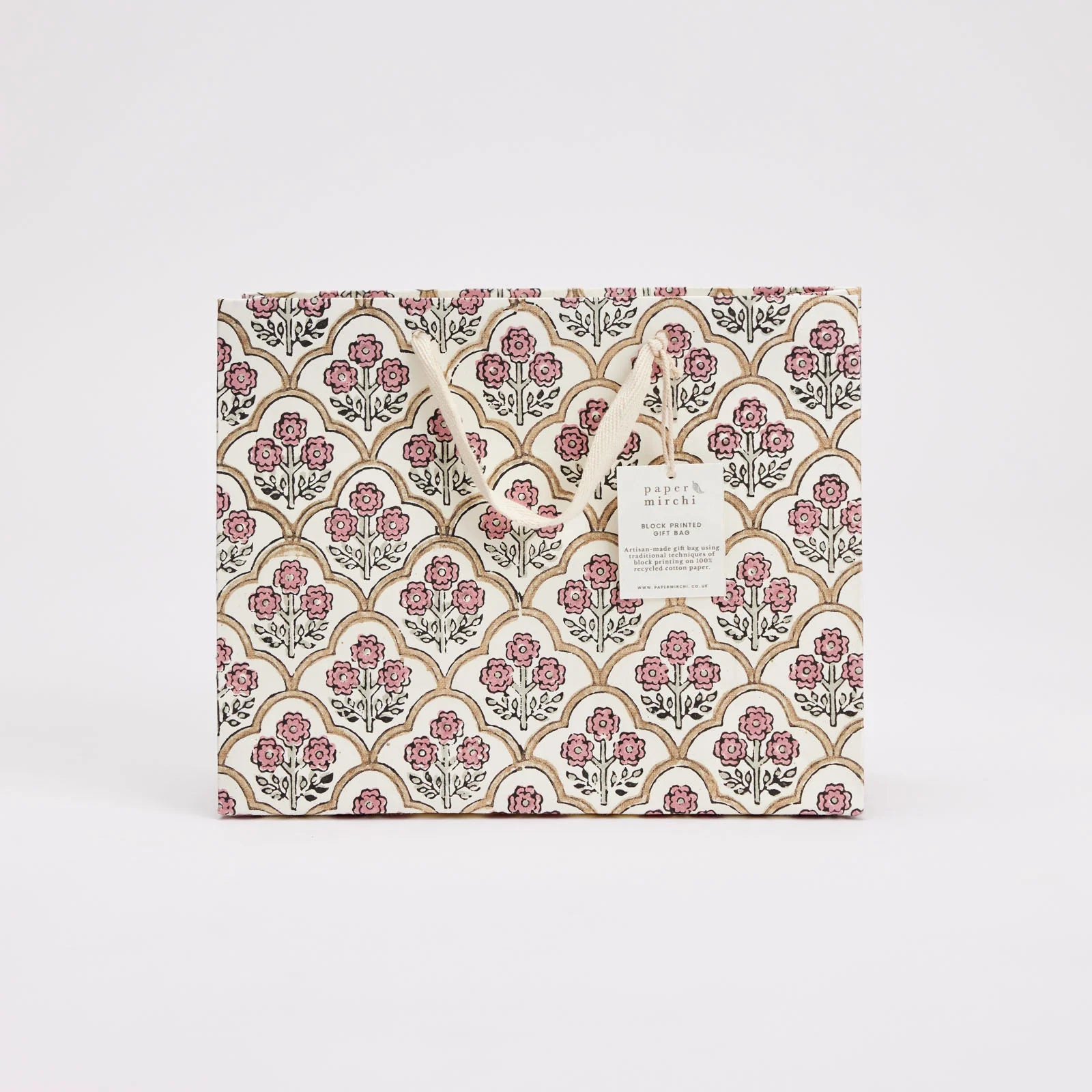 Pink Block Print Medium Gift Bag - Trellis - Uneeka