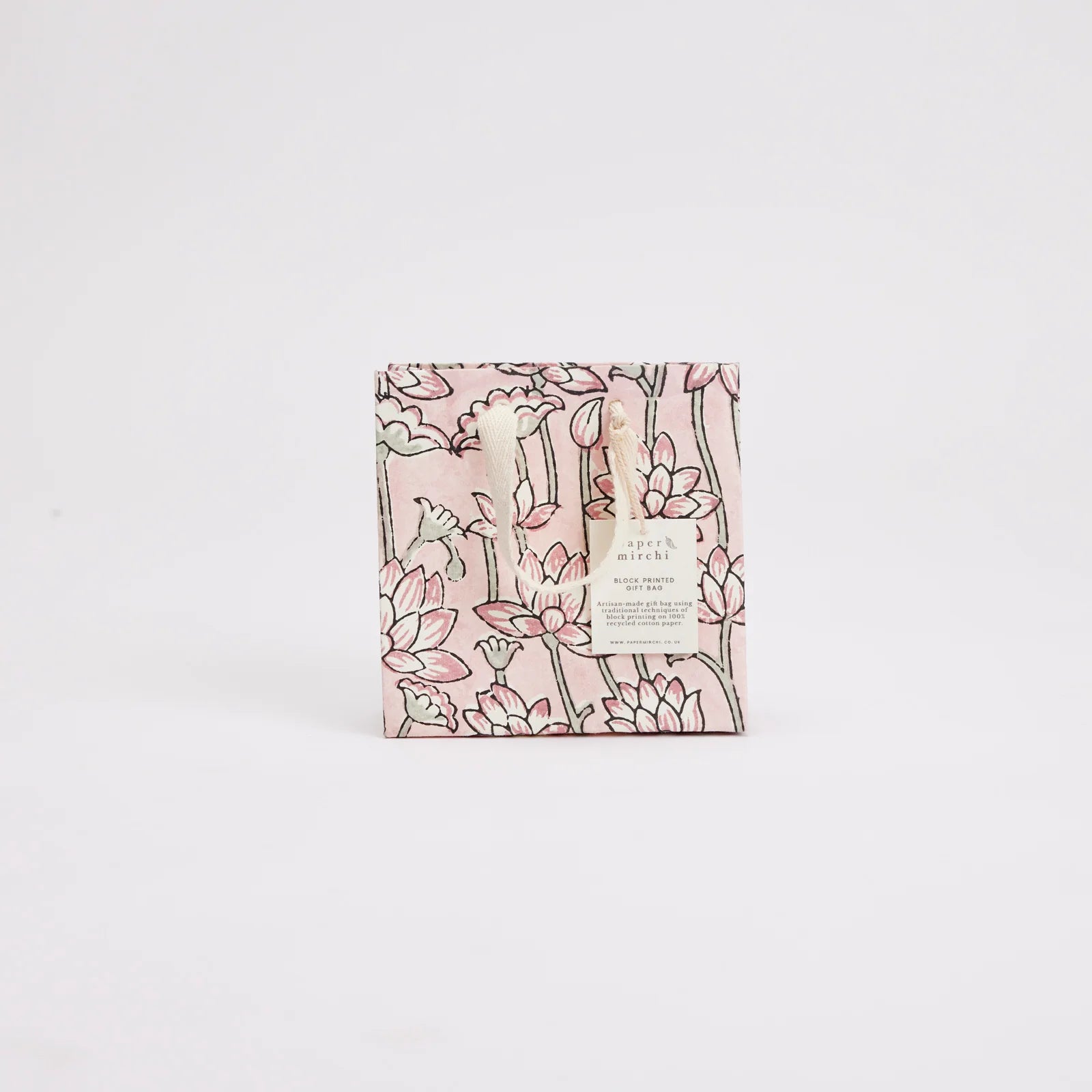 Pink Block Print Small Gift Bag - Lotus - Uneeka