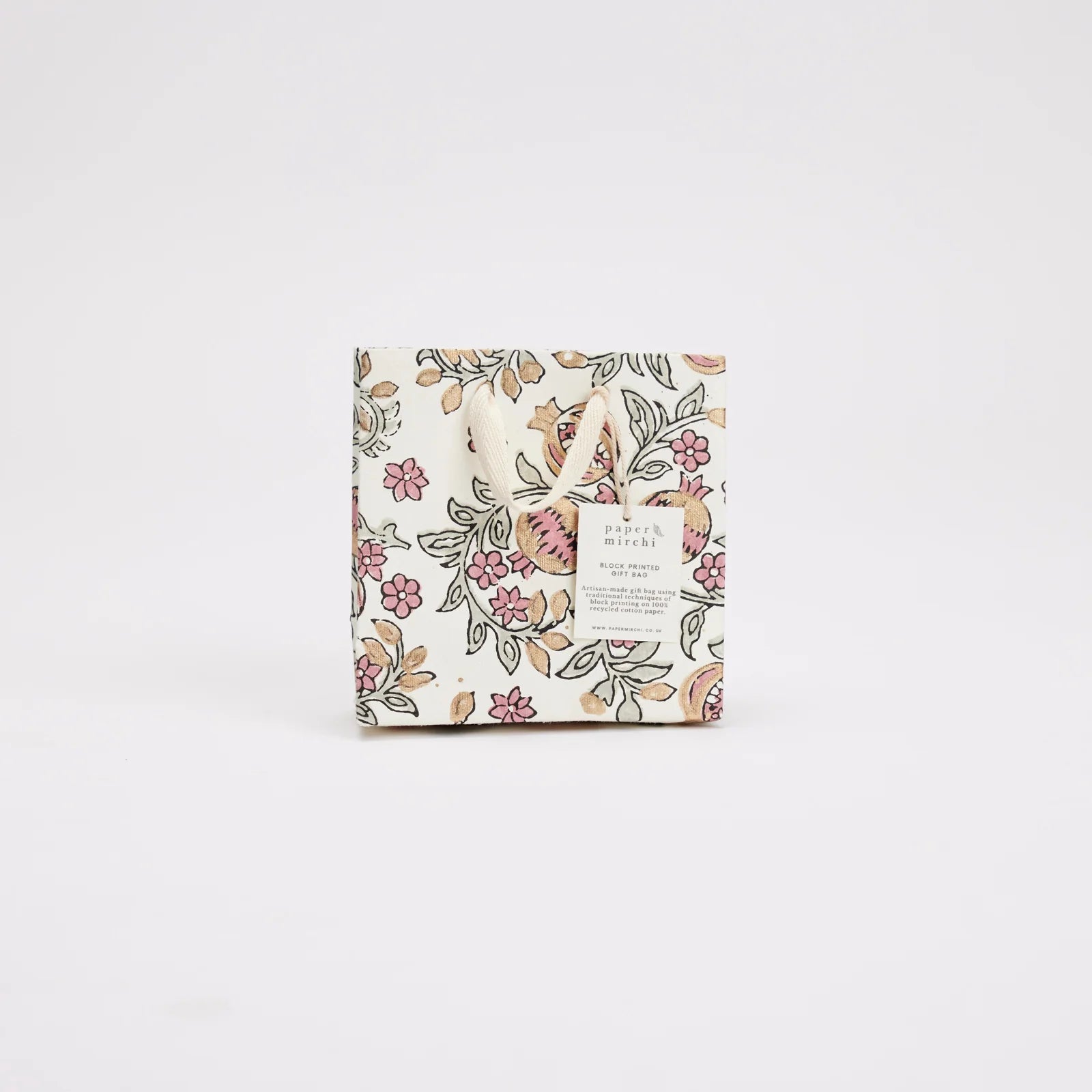 Pink Block Print Small Gift Bag - Pomegranate - Uneeka