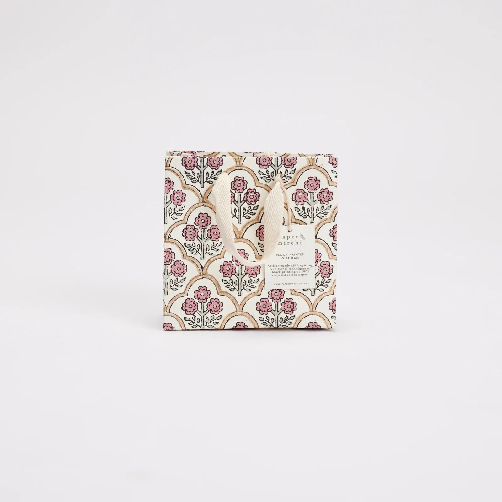 Pink Block Print Small Gift Bag - Trellis - Uneeka