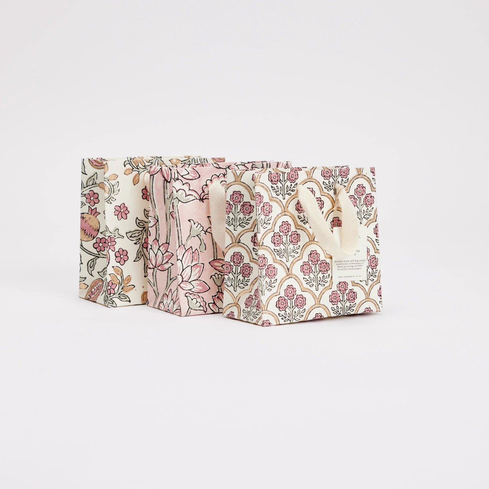 Pink Block Print Small Gift Bag - All three styles together - Uneeka