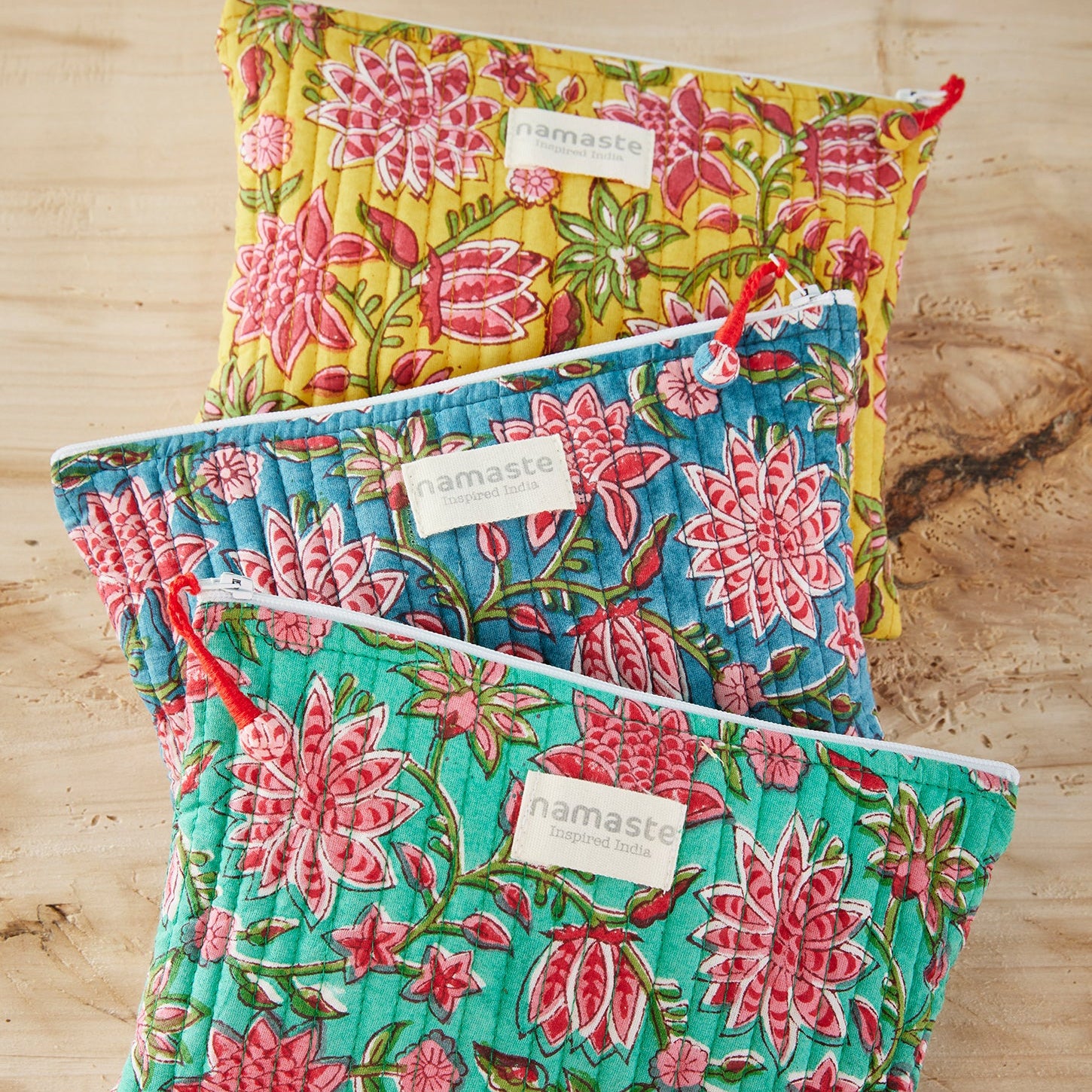 Pink Floral Design Block Print Kantha Stitch Pouch - POU16 - Uneeka