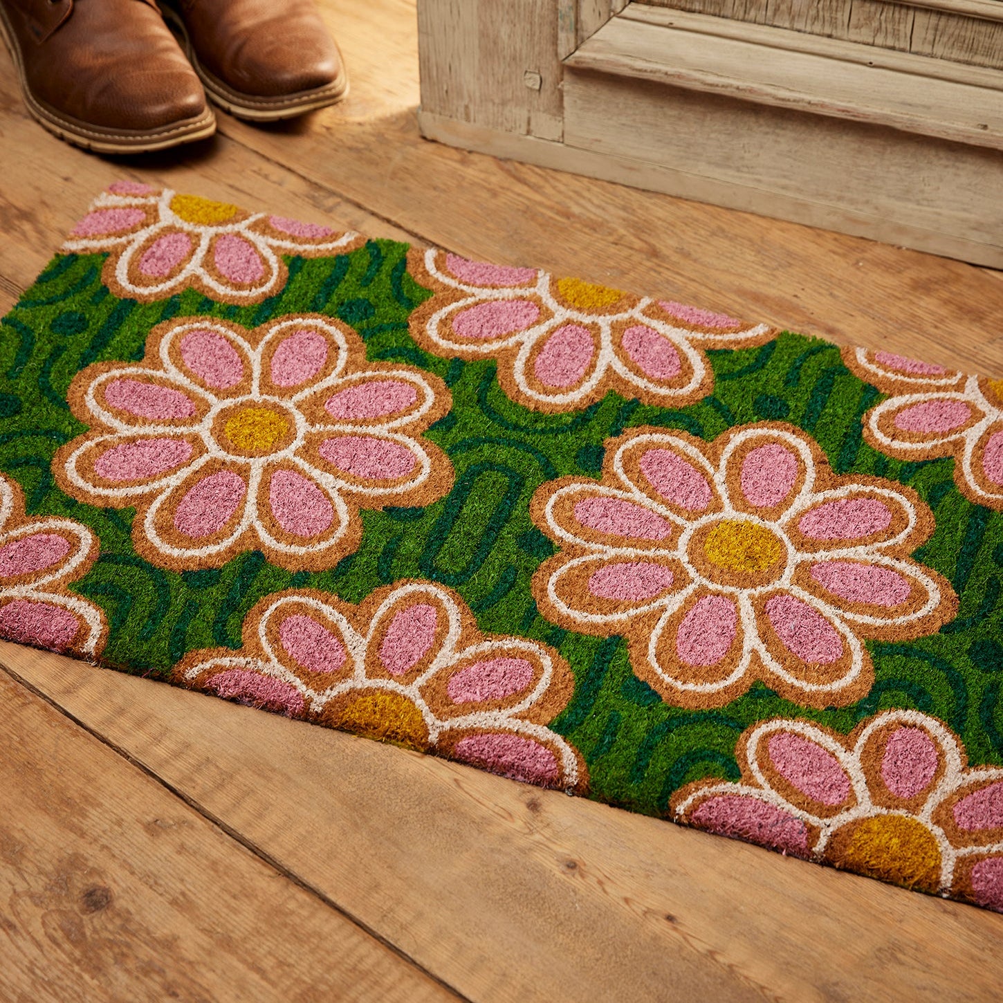 Pink & Green Daisy Doormat - DM2 - Uneeka