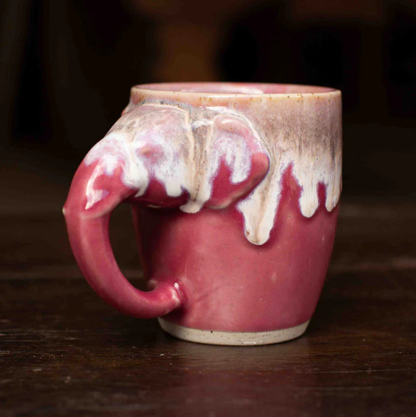 Pink & White Elephant Handle Glazed Mug - EM105 - Uneeka