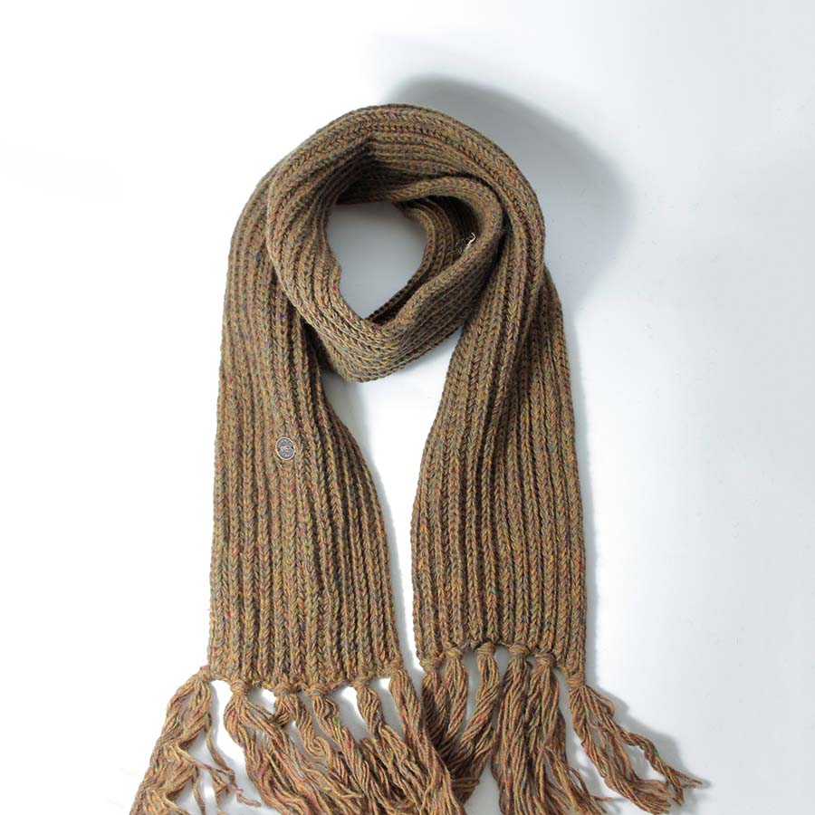 Plain Knitted Wool Scarf - Gold Heather