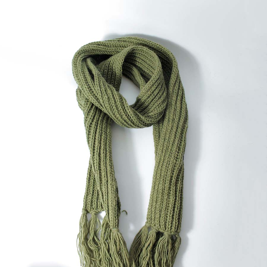 Plain Knitted Wool Scarf - Moss Green