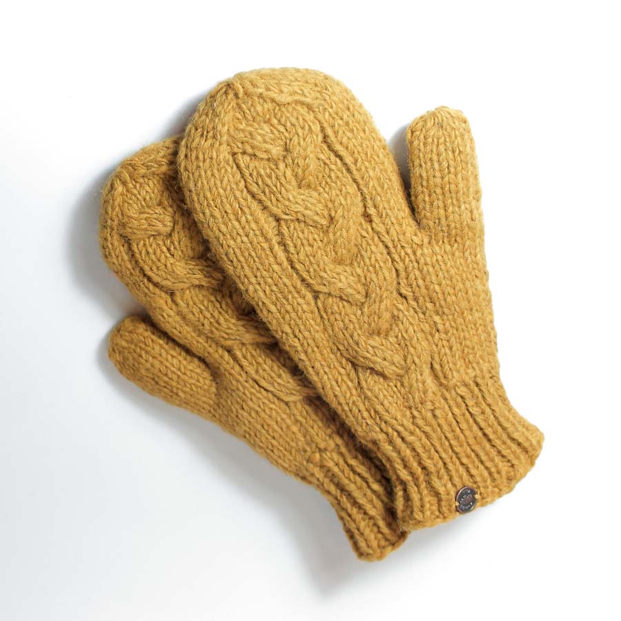 Plain One Colour Cable Stitch Mittens - Mustard