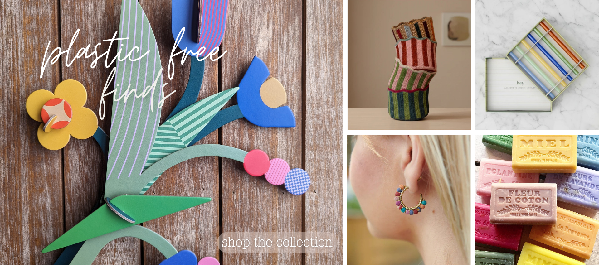Plastic Free Finds Banner featuring plastic free products