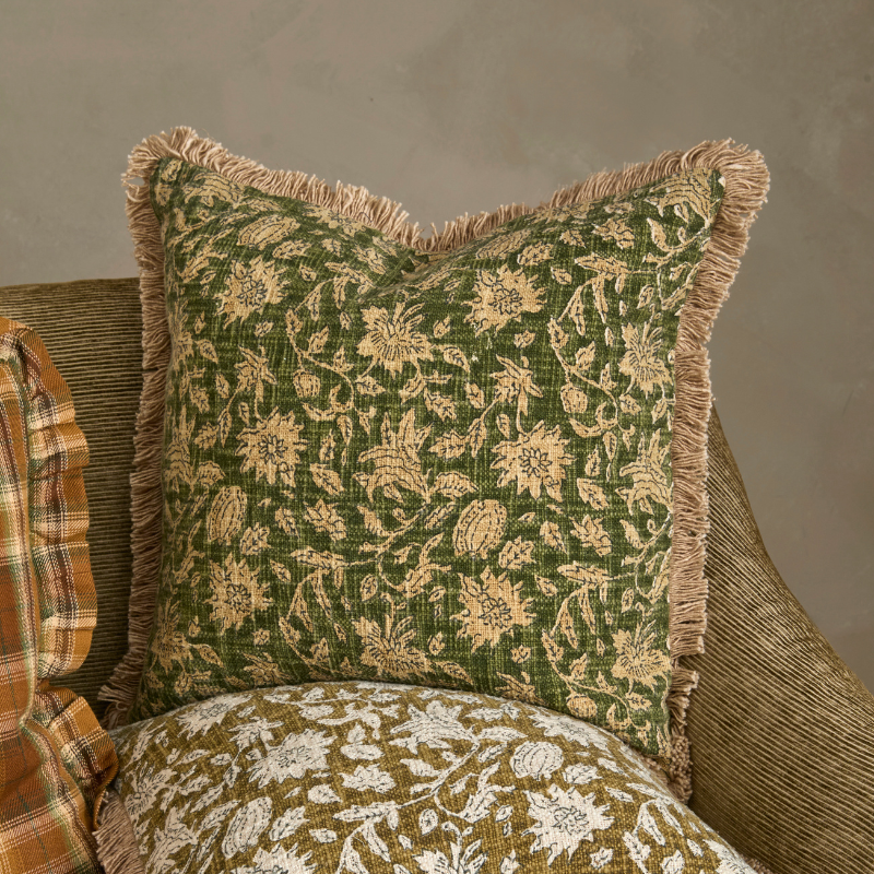 Printed Floral Fringed Edge Cushion - ACCIVFG - Uneeka