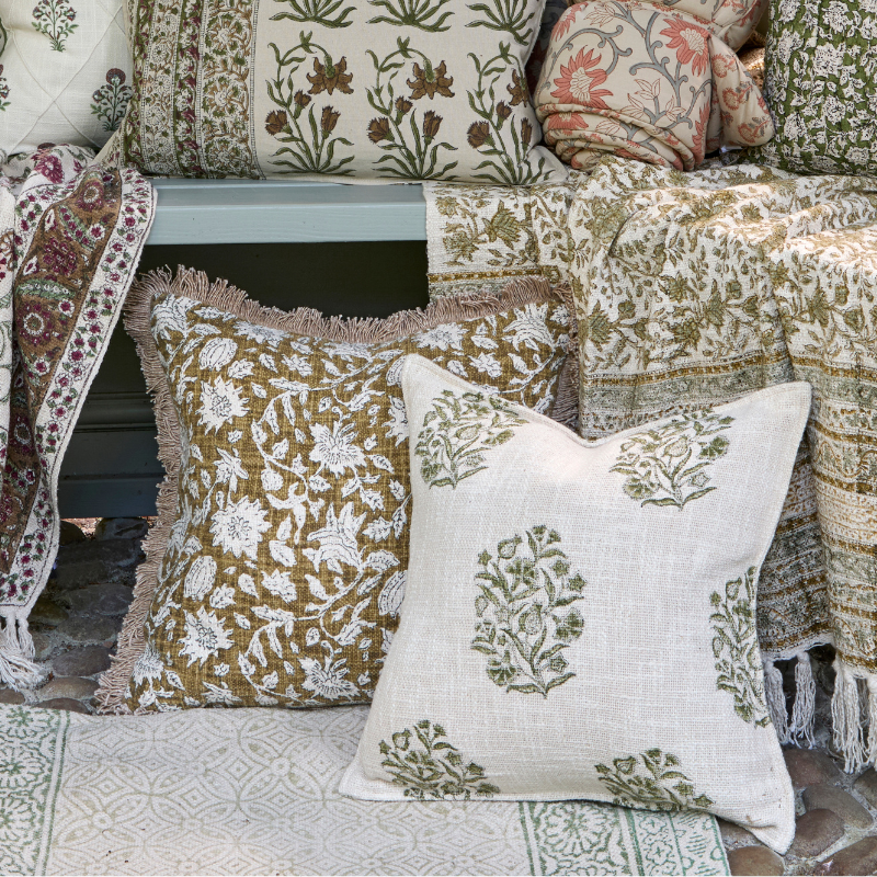 Printed Floral Fringed Edge Cushion - ACCIVO - Uneeka