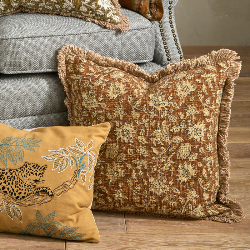 Printed Floral Fringed Edge Cushion - ACCIVSP - Uneeka